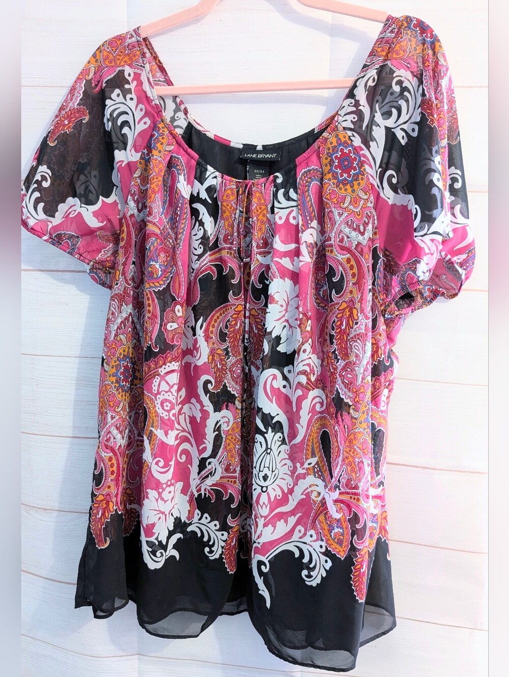 Lane Bryant Pink and Black Paisley Scoop-Neck Blouse Plus Size 22/24